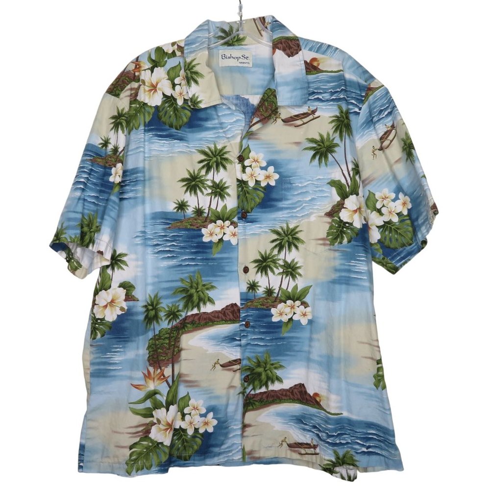 Vintage 60s Bishop St Hawaiian Aloha Shirt Men's Matching Pocket Coconut Button - Picture 6 of 10